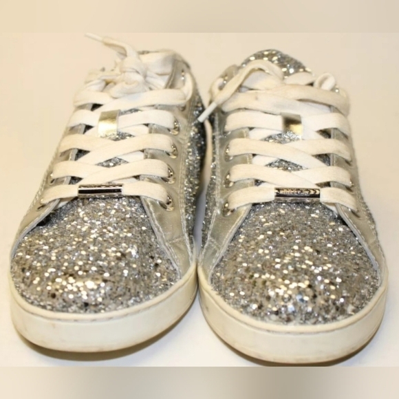 Jimmy Choo Glitter Low Top Trainers Sneakers In Silver Leather Size 39.5 US 9.5 - Picture 8 of 11